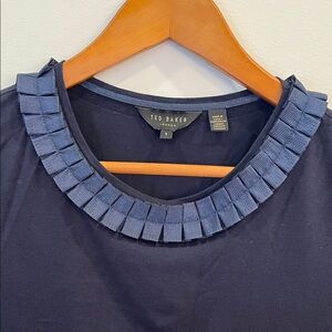 Ted Baker Size 1 Navy Pleated Collar Top